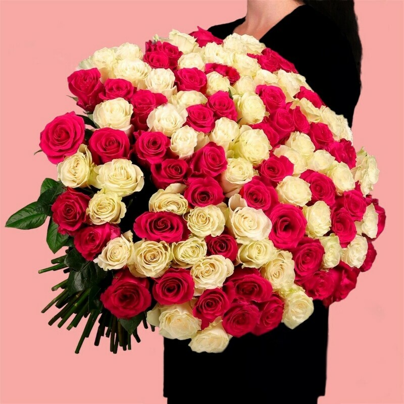 Букет 101 розово-белая роза Эквадор, букет 101 розово-белая роза эквадор