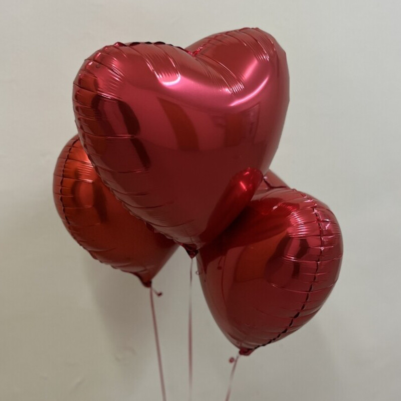 Шары 3 сердечка фольгированные, шары 