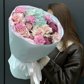 Букет в небесно-розовых оттенках,размер S