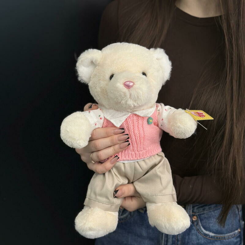 Медвежонок в розовом свитере с рубашкой, уменьшенный