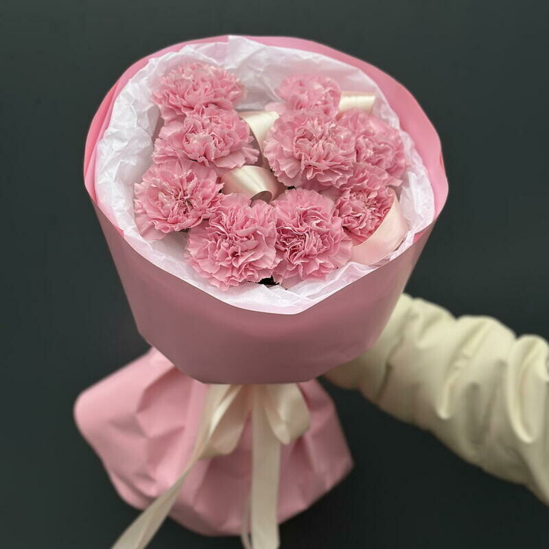 Букет комплимент из 9 розовых диантусов , букет комплимент из 9 розовых диантусов 