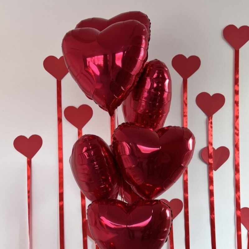 Сет из 7 фольгированных красных сердец, премиум