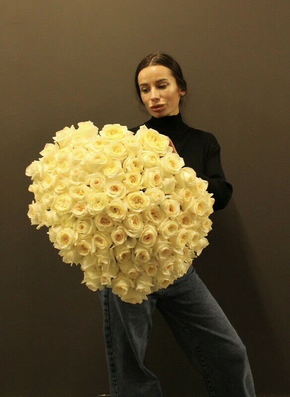 Букет из 101 кремовой розы , 101 кремовая роза 