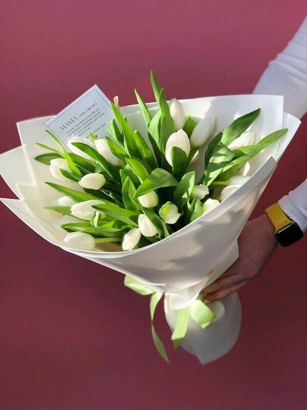 21 белый тюльпан ДЛЯ МАМЫ, стандартный
