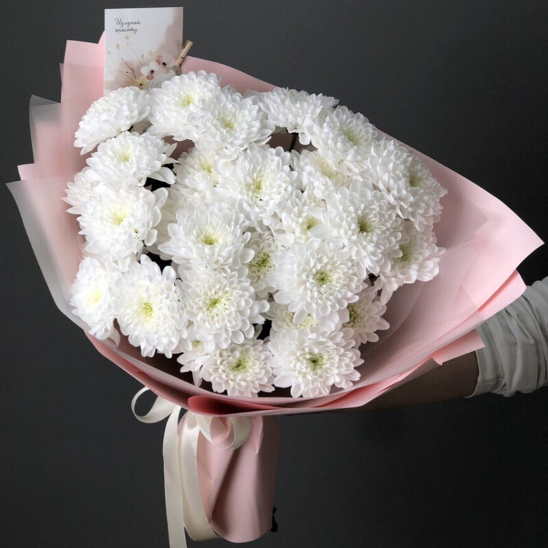 Нежный букет хризантем, 5 кустовых хризантем