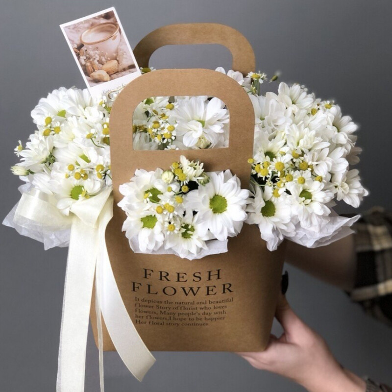 Ромашки в крафтовой сумочке, ромашки