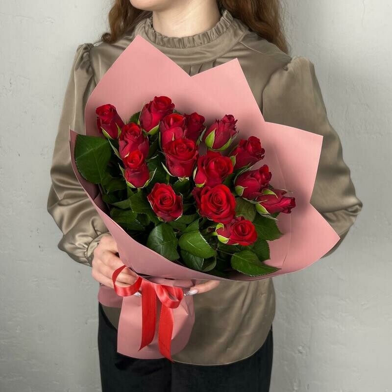 Букет из красных кенийских роз 40см 15штук, букет из красных кенийских роз 40см 15штук