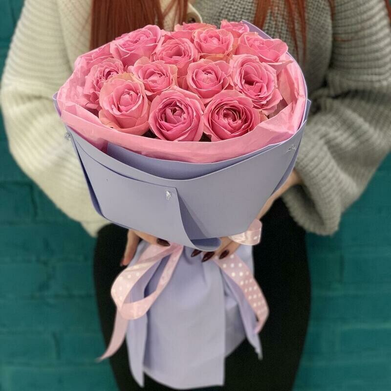 Букет из 15 розовых роз 40 см, букет из 15 розовых 