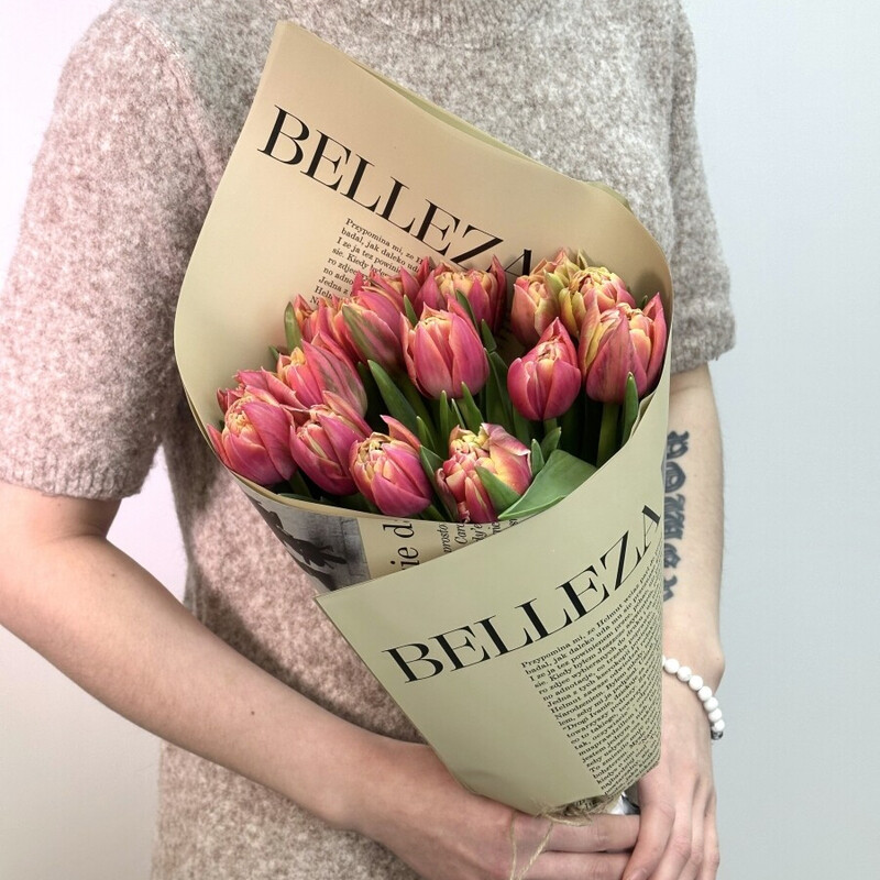 Букет из 15 пионовидных тюльпанов, премиум