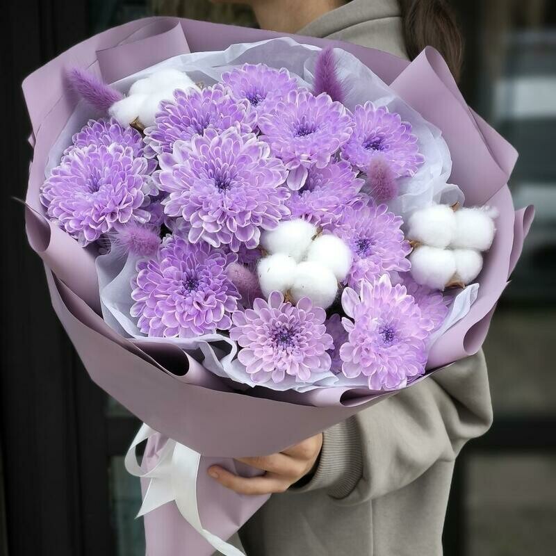 Хит  хризантема лавандового цвета, хлопок, сухоцветы, стандартный
