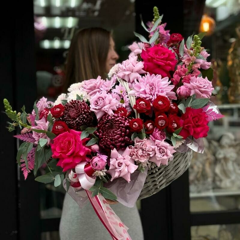 Корзина с цветами осенняя, премиум