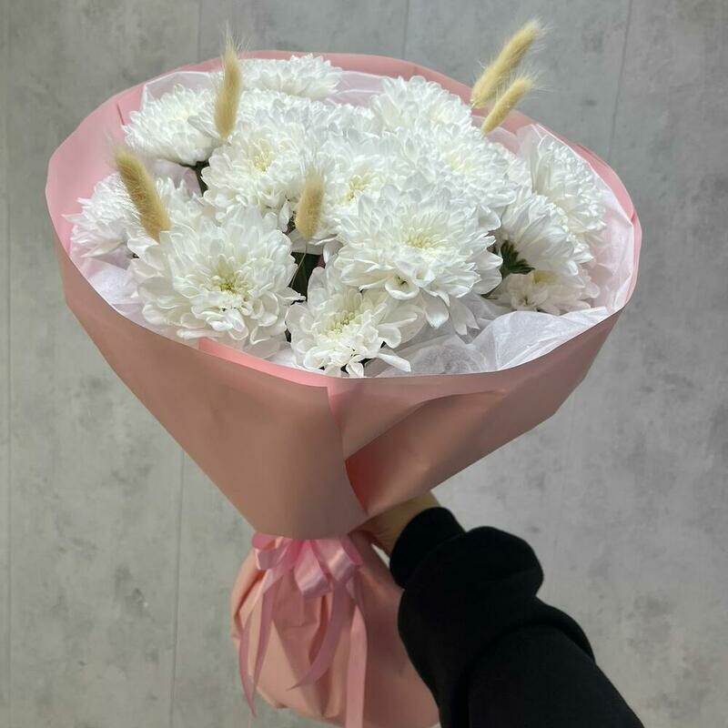 Buket iz kustovih hrizantem Altaj +lagurus, standart