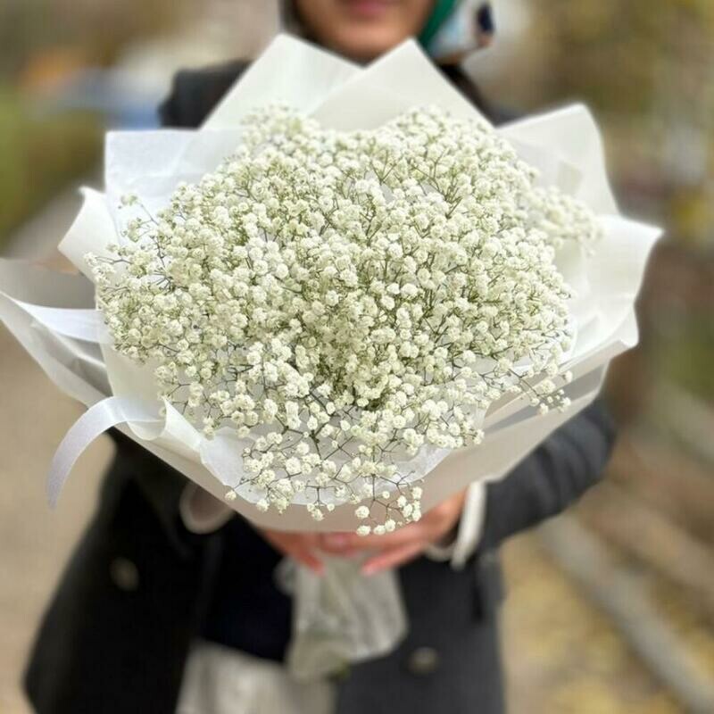  Воздушный монобукет из пушистой белой гипсофилы , стандартный