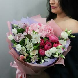 Букет гортензия роза лизиантус орхидея подарок 