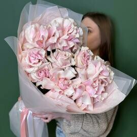 Monobuket iz frantcuzskih rozovih roz v upakovke 9 shtuk