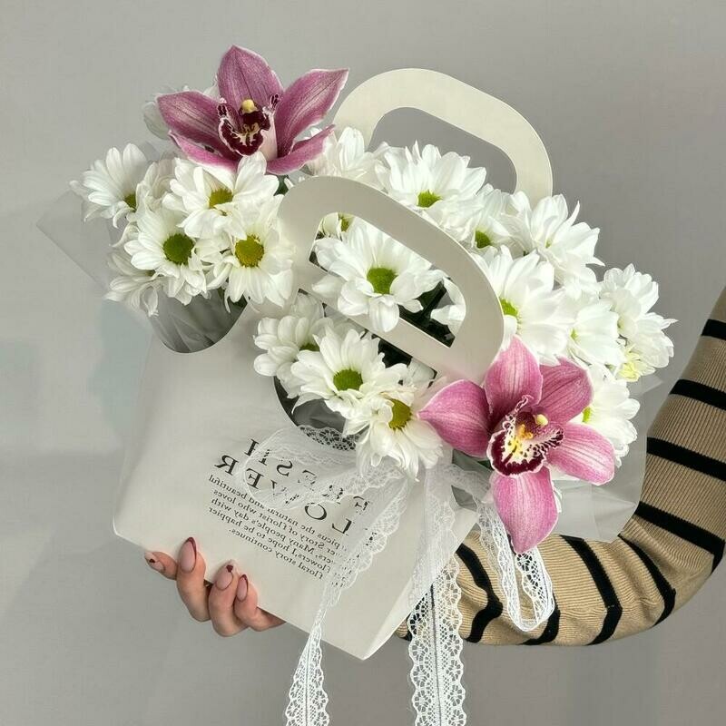 Сумочек с хризантемой и орхидеей , стандартный