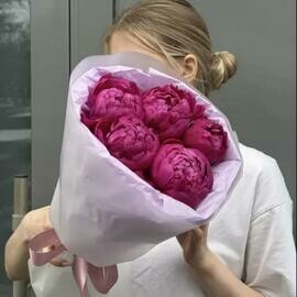 Buket iz malinovih pionov 5 sht