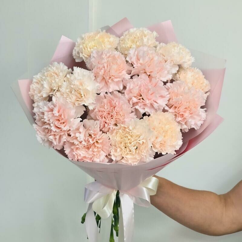 Buket iz 15 kruzhevnih diantusov Zefirka, standart