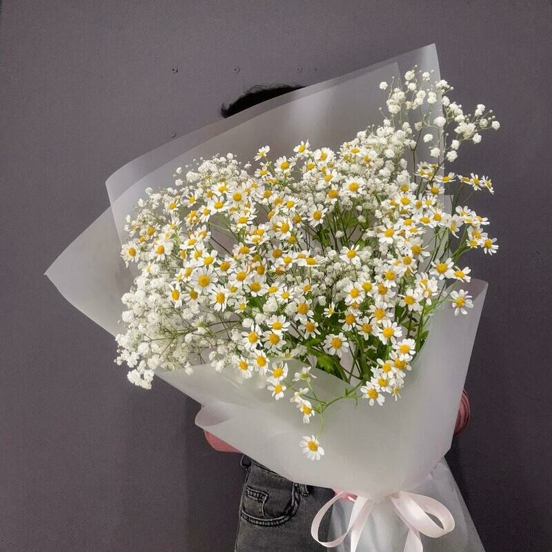Buket iz beloj gipsofili i aromatnoj romashki, standart