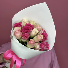 15 colorful roses in a bouquet