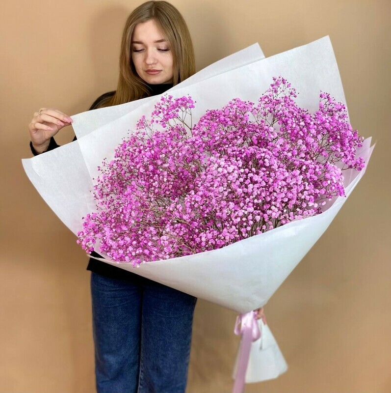 15 розовых гипсофил в букете, 15 гипсофил
