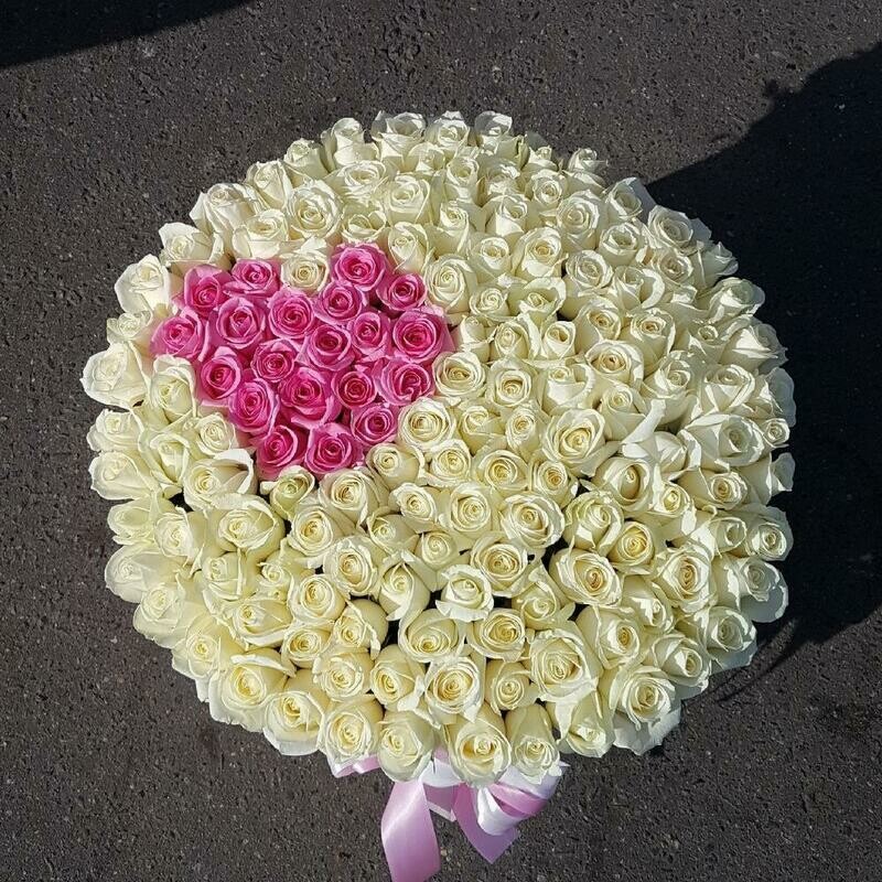 101 roza Serdtce v korobke, luxe