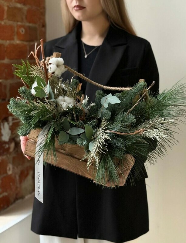 Новогодняя композиция из нобилиса в ящике , стандартный