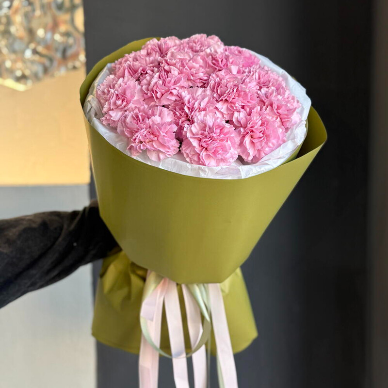 Монобукет из 15 стойких розовых диантусов, монобукет из розовых диантусов