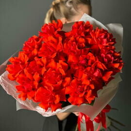 Яркий букет из 15 красных французских роз