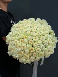 Букет белый 101 роза моно премиум