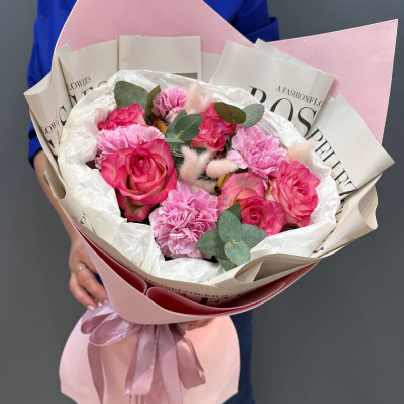 Букет Одноголовая Роза и Гвоздика, премиум