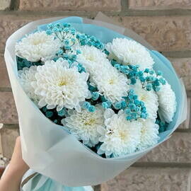 Buket iz hrizantem i gipsofili