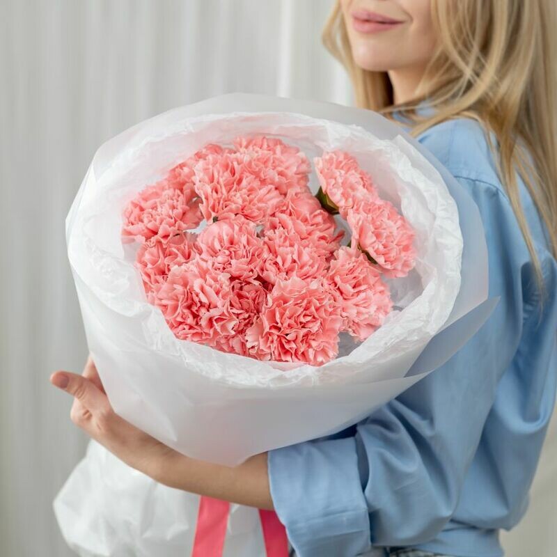 15 розовых диантусов в букете, премиум