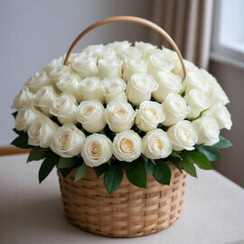 Белые розы в корзине