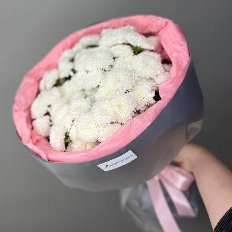 "Белое облако" букет из 5 хризантем, букет из 5 хризантем