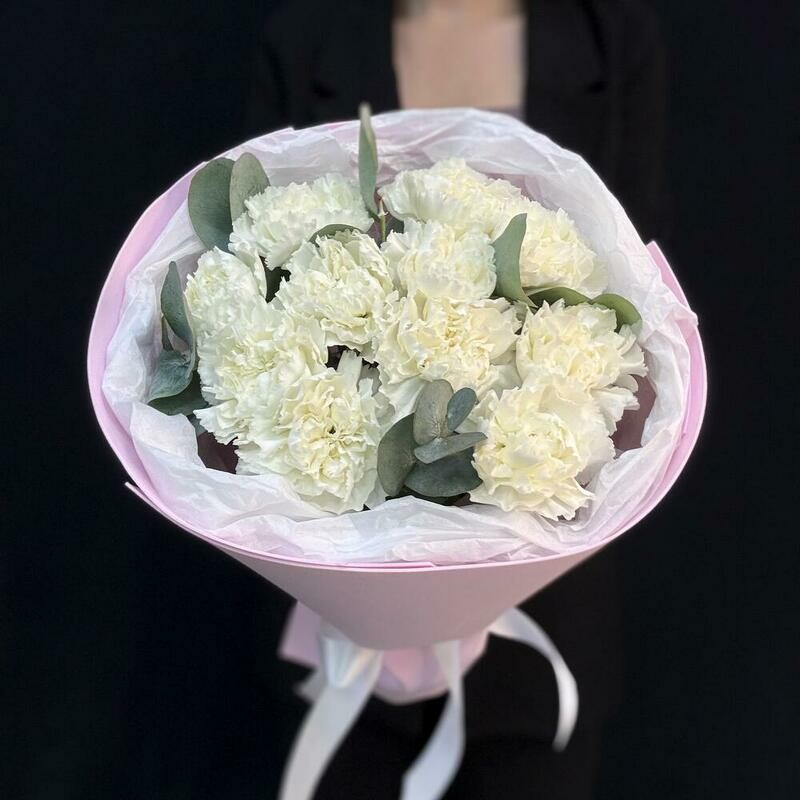 Белые диантусы с эквалиптом, стандартный