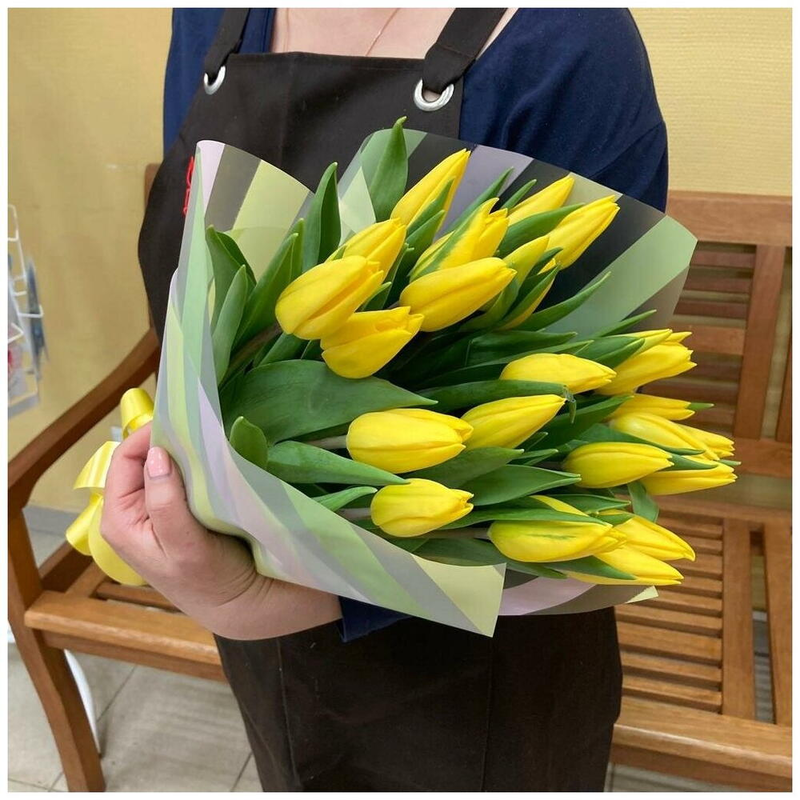 Жёлтые тюльпаны 25шт, жёлтые тюльпаны 25шт