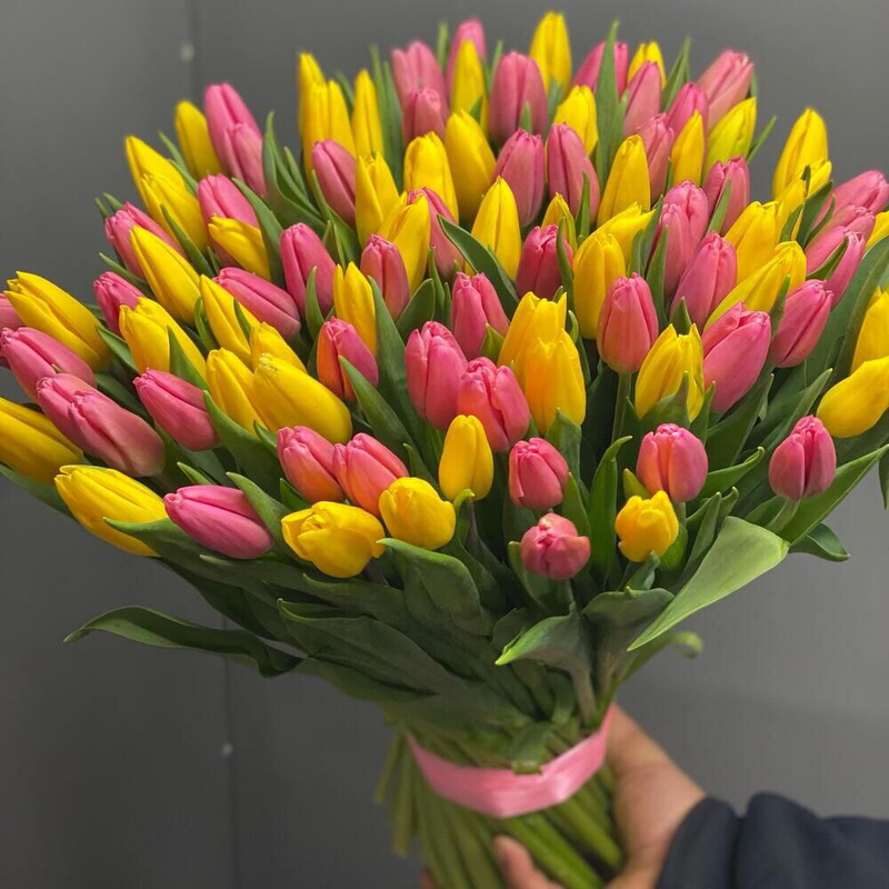 Букет из цветных тюльпанов 101 шт, букет из цветных тюльпанов 101 шт