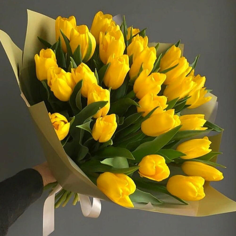 Букет из жёлтых тюльпанов 51шт, букет из жёлтых тюльпанов 51шт
