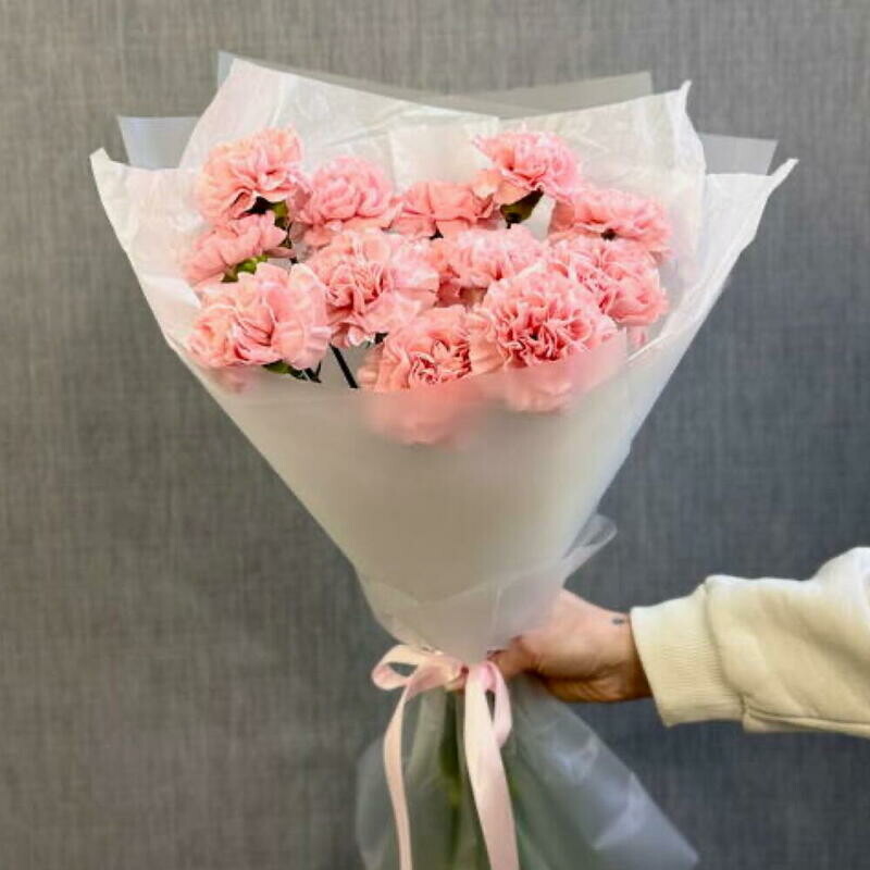 Buket iz nezhnih gvozdik, monobuket iz 13 diantusov