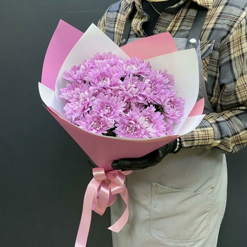 Нежный комплимент, монобукет из 3 хризантем