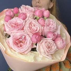 Delicate bouquet with peony roses on March 8th