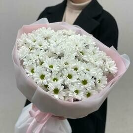 Букет из 9 белых хризантем в оформлении 