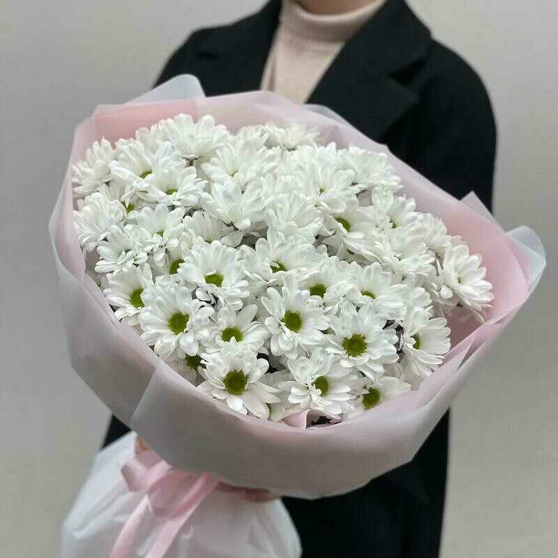 Букет из 9 белых хризантем в оформлении , букет из 9 белых хризантем в оформлении 