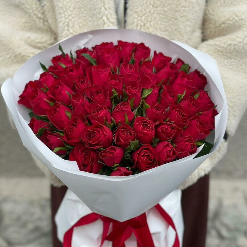 АКЦИЯ! 51 красная роза 40 см в оформлении, 51 красная роза 40 см в оформлении