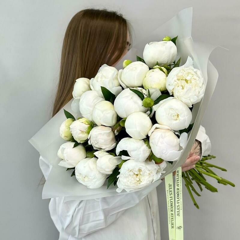 Монобукет из 21 белых пиона, премиум