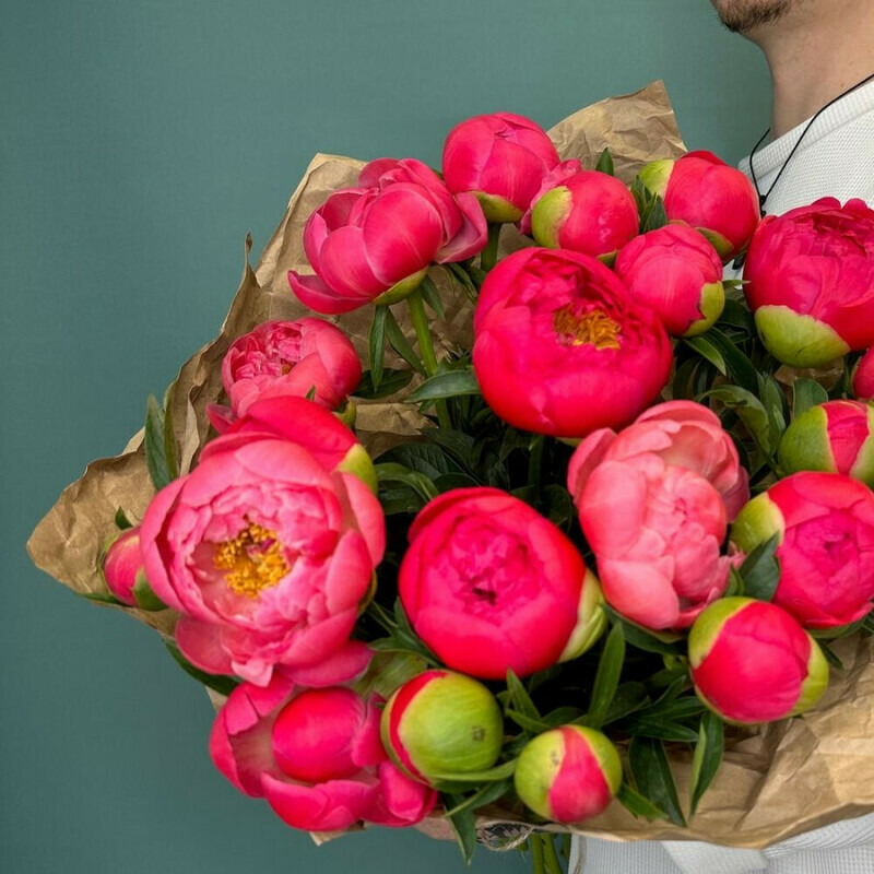 Охапка пионов «Корал Шарм», стандартный