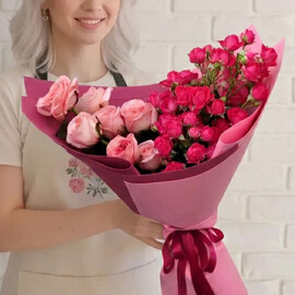 Bouquet of Rose bushes and single-headed roses 13 pieces