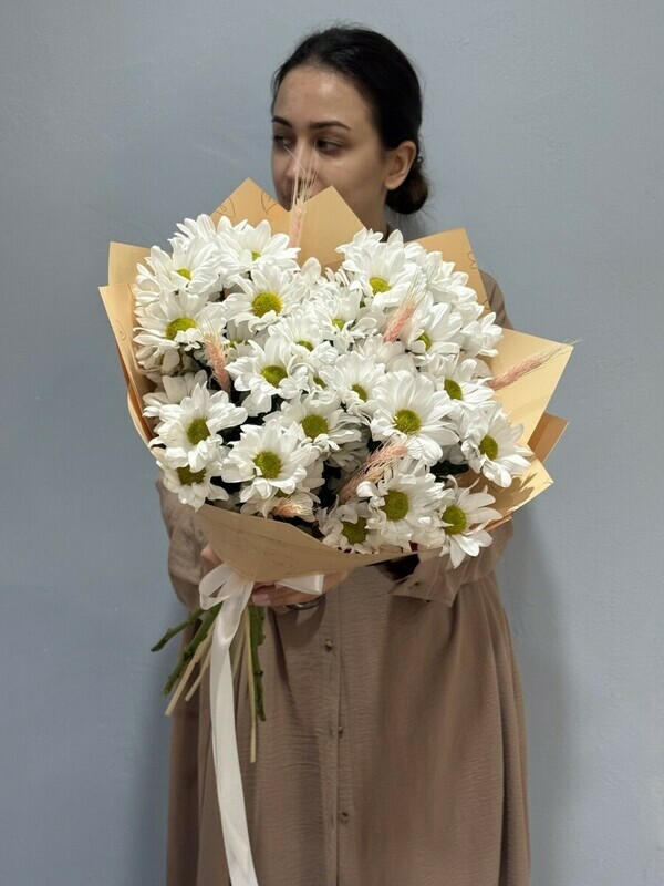 Букет из хризантемы ромашки и пшеницы 211, стандартный