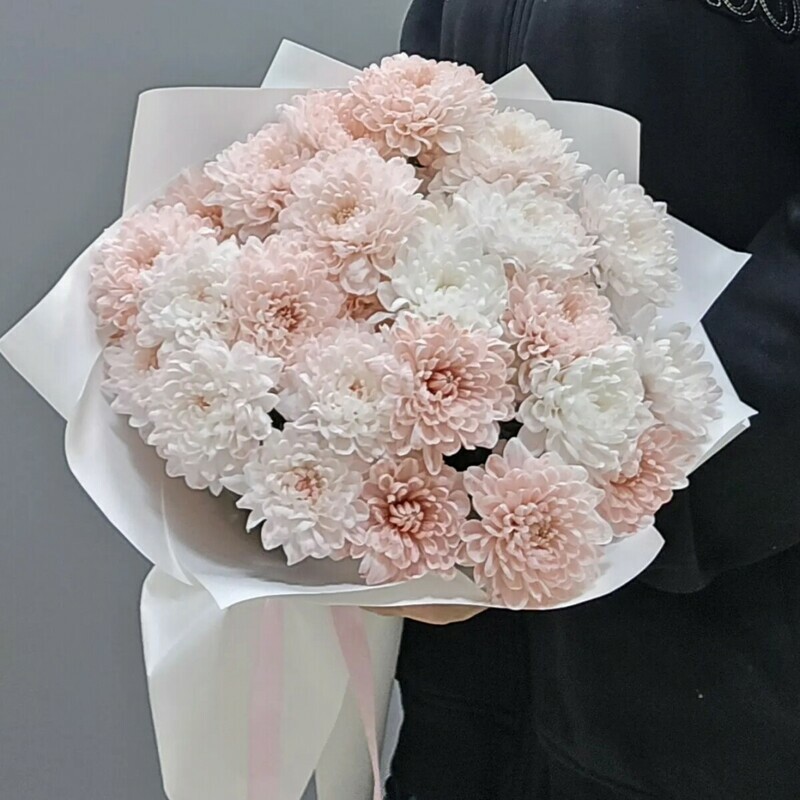 Нежное  облако хризантем 5 шт, букет из 5  хризантем